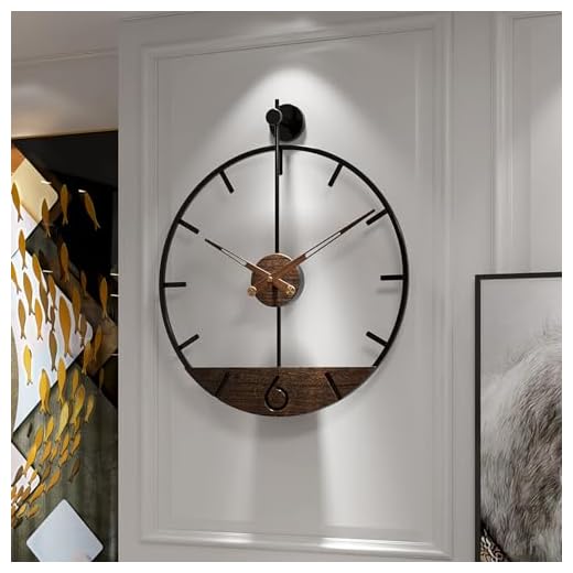 Modern Wood Walnut Dial Wall Clock, Large Simple Wall Decor Metal Frame Silent Non Ticking Clock for Living Room Decor, Kitchen, Bedroom, Study Decoration, Handmade Home Gift Idea, 18.5 in