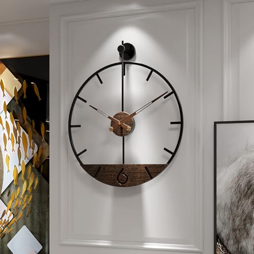 Image of Modern Wood Walnut Dial Wall Clock, Large Simple Wall Decor Metal Frame Silent Non Ticking Clock for Living Room Decor, Kitchen, Bedroom, Study Decoration, Handmade Home Gift Idea, 15.8 in