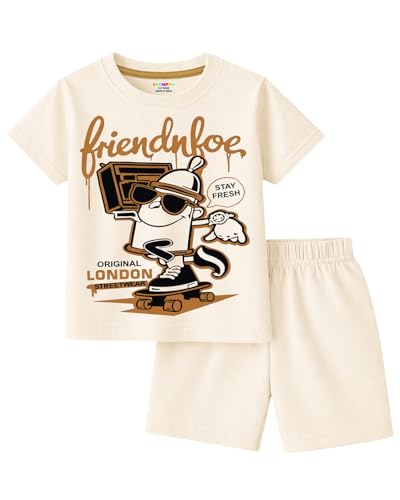 Image of Kuchipoo Boys Cotton T-Shirt & Shorts Set | Half Sleeve Round Neck Top with Elastic Waist Shorts | Soft & Comfortable Casual Wear for Kids | Pack of 3
