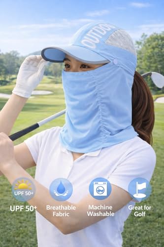 Image of Unisex Sun Protection Cap with Face Mask Cover UPF 50+ | UV Protection Hat with Neck Flap for Women, Men & Kids | Breathable Summer Cap for Driving Cycling Travel | Adjustable | Random Color