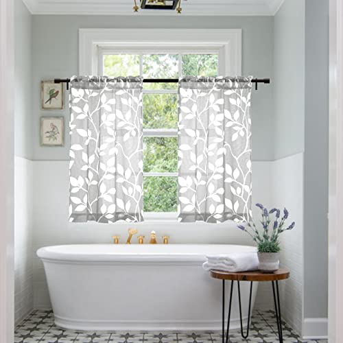 Image of XTMYI Small Door Curtains, Patterned Printed Sidelight Sheer French Door Curtains Set of 2, Light Gray and White, 36 Inch Length