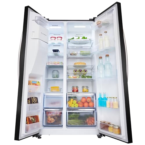 Hisense RS694N4IBF Freestanding Side-by-Side Door American Fridge Freezer 562L 91 x 178.6 x 74.3 cm (W x H x D), Black, Varnished Door Hisense RS694N4IBF Freestanding Side-by-Side Door American Fridge Freezer 562L 91 x 178.6 x 74.3 cm (W x H x D), Black, Varnished Door