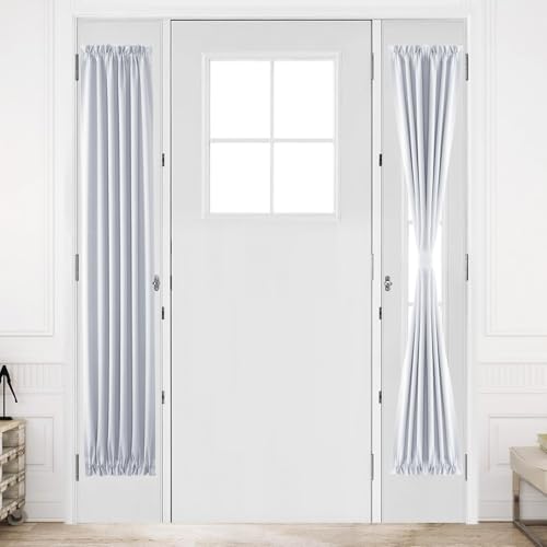 Image of DWCN French Door Curtains - Rod Pocket Thermal Curtain for Doors with Glass Window, Kitchen and Patio Doors for Privacy, 12 X 72 Inches Long, 1 Curtain Panel with Tieback, Greyish White