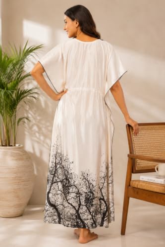 Image of Noty Women's Kaftan Nighty | Digital Print | Sarena Fabric | V Shaped Neck Nightwear | Nightdress for Girl