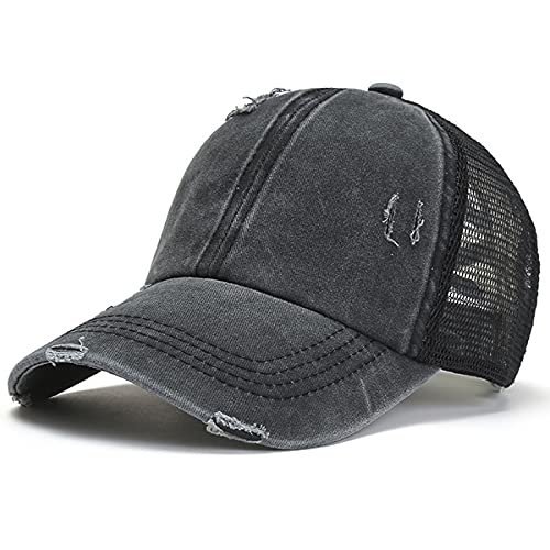 Dariobee Queue de Cheval Casquette de Baseball, Réglable Vintage Ponycaps Criss Cross Camionneur Papa Casquette pour Running Golf Cyclisme Randonnée - Noir - Taille Unique Cover