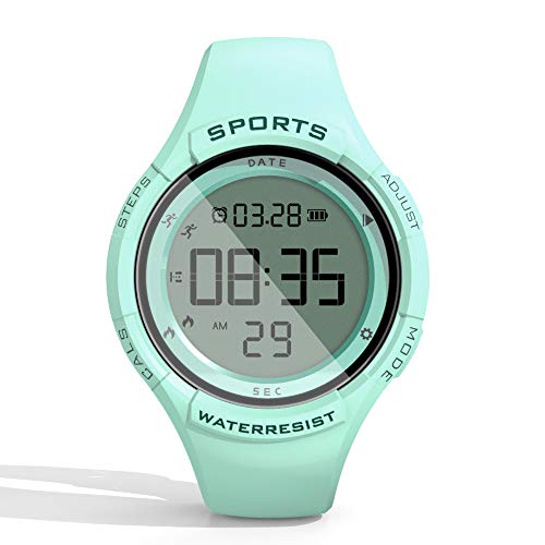 synwee Fitness Tracker Digital Watch for Kids Girls Boys Teens Women, Non-Bluetooth, IP68 50M Water Resistant, Pedometer, Calorie Counter, Alarm Clock, Great Gift for Kids (Green)