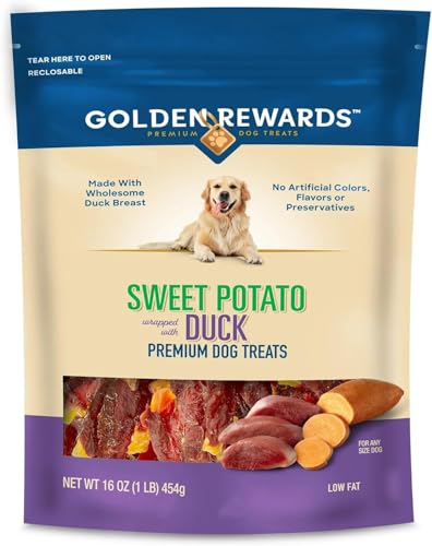Golden|Rewards Sweet Potato Wrapped with Duck Premium Treats for Dogs 16 oz Grain-Free Natural Chews Low Fat High Protein for All Dog Sizes