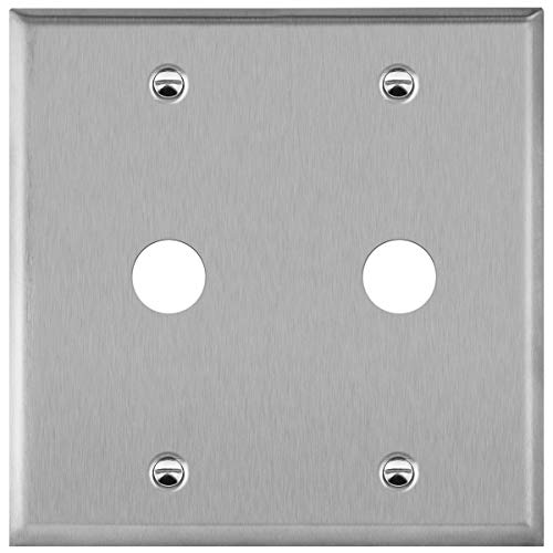 Image of ENERLITES 0.625 inch Diameter Hole Phone Cable Metal Wall Plate, Corrosive Resistant, Size 1-Gang 4.50 inch x 2.76 inch, 7762, 430 Stainless Steel, UL Listed, Silver