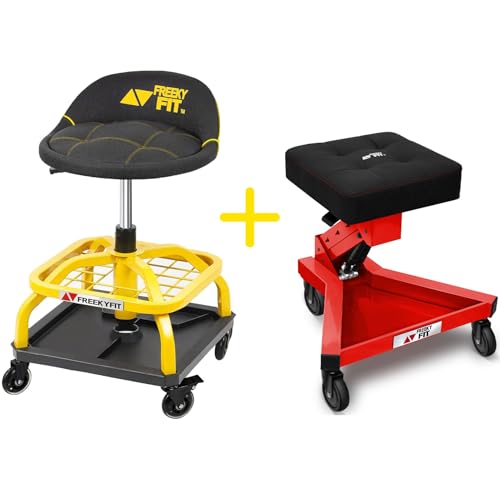 Bundle-Yellow Shop Stool and Red Creeper Seat