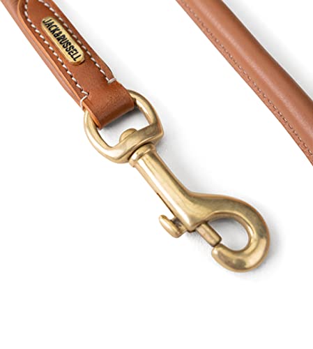 Hundeleine Leder 2,0m Premium Rund-Lederleine mit Edelstahl-Karabiner, Hunde Führleine mehrfach verstellbar - Francis (Braun)