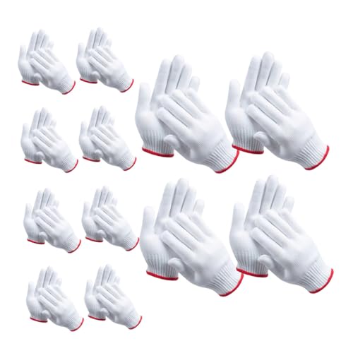 12 Pares de guantes de nailon blanco de trabajo antideslizantes para construcción