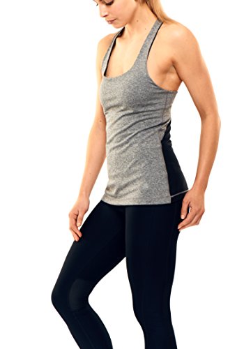 Calmia Women's Performance Mesh Back Power Vest for Active Sports Gym Workout Running Tank. Breathable Back Panel Mid Grey Marl Large