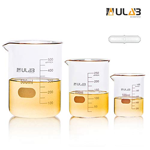 ULAB Scientific Low Form Griffin Glass Beaker Set with Magnetic Stir Bar Offered