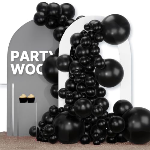 Image of PartyWoo Black Balloons 120pcs Different Sizes of 18 12 10 5 Inch | Balloons for Baby Shower Birthday Graduation Casino Gaming Anniversary Race Car Baby Party Decorations Black-Y18