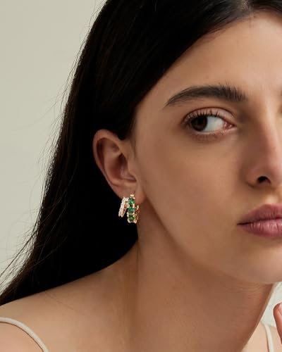 Mesovor Gold Zircon Double Hoop Earrings for Women, 14K Gold Plated Square Colored Cubic Zirconia Hoops Earrings Jewelry Gifts4