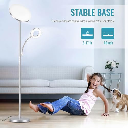 Image of marctronic Silver Modern Floor Lamp, 42W 4000LM High Lumen Output, Full Range Dimming & Preset Modes, Touch Control Standing Lamp for Living Room /Reading Nook