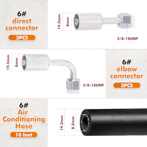 Image of 26PCS 9.5ft Air Conditioning Hose and Fitting Kit Includes 9.5ft #6#8#10 AC Hoses and #6#8#10 AC Fittings and pipe cutter not for heavy duty truck