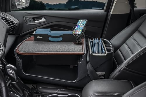 Image of AutoExec AE-FMEF-PM-21M Efficiency FileMaster Car Desk for Your Vehicle Workstation and Mobile Office, Mahogany with Phone Mount | Vehicle Workstation, Mobile Office, Phone Mount