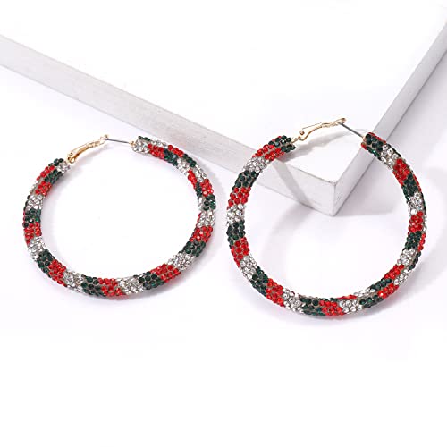 Heidkrueger 3 Pairs Crystal Christmas Hoop Earrings Rhinestone Xmas Earrings Holiday Hoop Earring For Women Festive Gifts  thumb #3