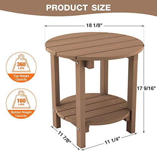 Yefu Adirondack Side Table Set Of 2, Double Outdoor Side Table, Poly Lumber End Table, Weather Resistant For Indoor, Patio, Pool, Porch, Backyard-Teak #TOP2