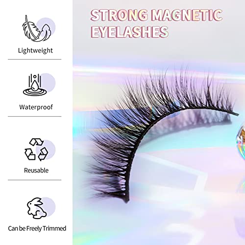 Magnetic Eyelashes Kit, Magnetic Lashes Natural Look, 8 Pairs Of Reusable False Eyelashes Kit, 3D Self Adhesive Eyelashes With Eyeliner And Tweezers, Easy To Wear #TOP5