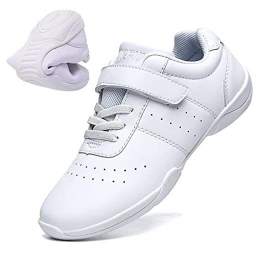 DADAWEN Youth Girls White Cheerleading Shoes Athletic Training Tennis Sneakers Competition Cheer Shoes White US Size 9.5 M Toddler