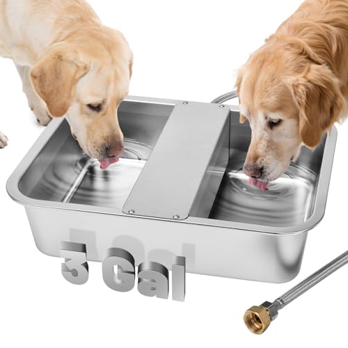 3 Gallon Automatic Dog Water Dispenser, Large Dog Water Bowl Dispenser for Outdoor, Stainless Steel Pet Bowl for Waterer Auto Fill Pet Waterer for Livestock Dogs Cats Chicken Fit 3/4'' GHT Faucet