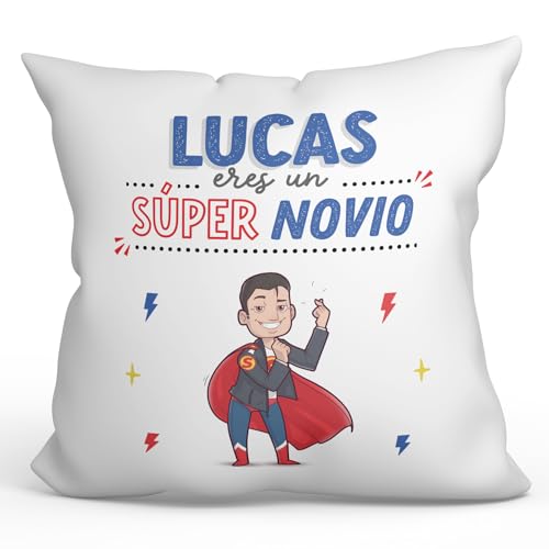 MUGFFINS Cojín Personalizable 40x40 cm para Novio Relleno Incluído - En Español - ¡Eres Súper! - Regalo Original y Divertido