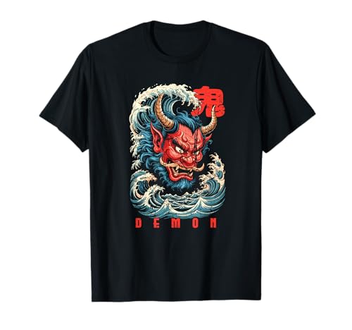 Oni Giapponese Kanji Demon Retro Anime Giappone Souvenir Maglietta