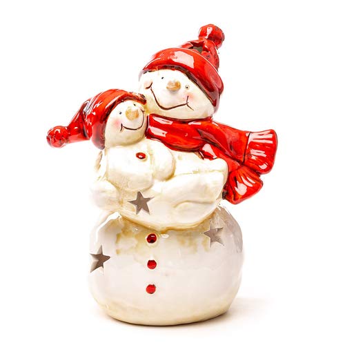 Seyko Teelichthalter Schneemann mit Kind, Windlicht Weihnachtsdekoration, Schneemannpaar H 21,5cm Cover