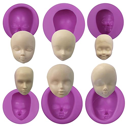 Face Silicone Fondant Molds, 6 Packs Baby Face Chocolate Silicone Molds for Polymer Clay Doll Face Elf Fairt, Cake Decoration, Cupcake Toppers