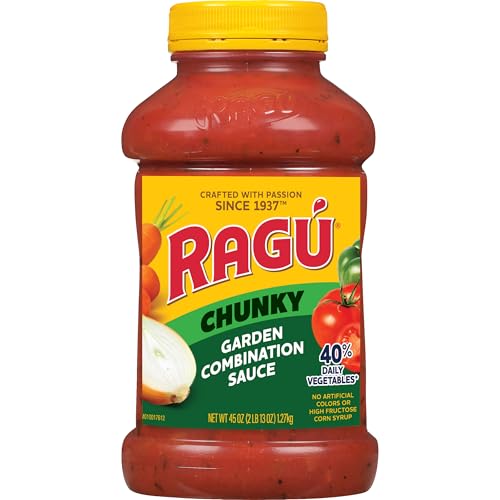 Ragu Chunky Garden Combination Pasta Sauce with Diced Tomatoes, Onions, Celery, Carrots, Zucchini, Green Bell Peppers, and Italian Herbs and Spices, 45 OZ