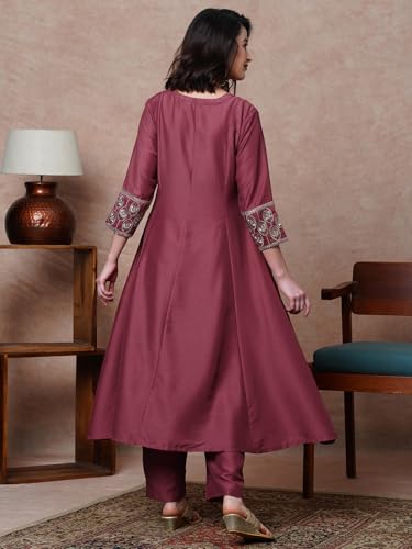 Image of Globus Women Kurta Set (8909389015365 Purple L)