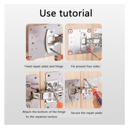 Placa de reparación de bisagras de cocina, pack de 4 soportes planos con tornillos 8