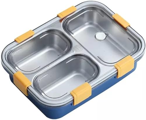 Image of Techno Buzz Deal Stainless Steel Bento Lunch Box, 3 Compartments, with Spoon, Fork and Chopsticks (Multi Color)
