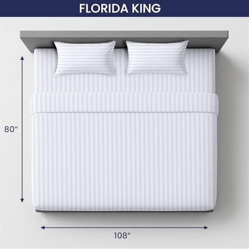 Image of SGI 108 inchx80 inch 4 Pc Florida King Sheet Set 600 TC 18 inch Deep, White Stripe