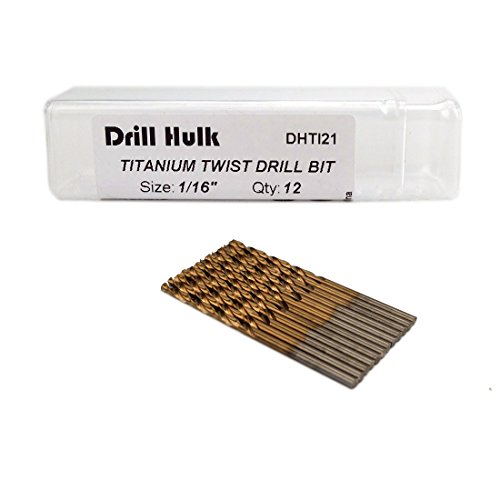 Drill Hulk DHTI21 Pack Of 12, 1/16-Inch Titanium Nitride Coated Drill Bit, Premium M2 High Speed Steel, Jobber Length cover