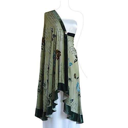 JennyJames Silk Base Burn-out Velvet Half Circle Wrap/Shawl,72"x 42",Rose,Olive Green3