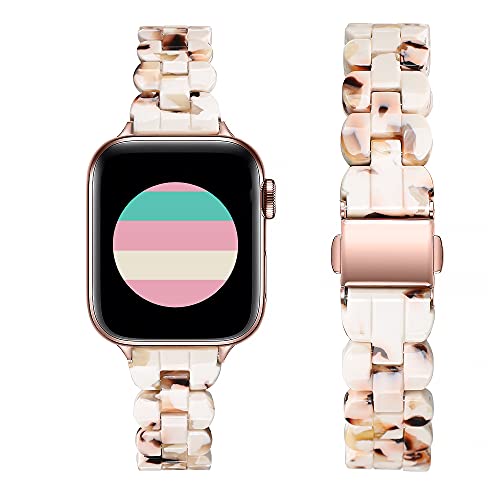 Secbolt Band Compatible with Apple Watch Band 42mm 44mm 45mm Women, Slim Resin Bracelet for iWatch Series 8/7/6/5/4/3/2/1/SE, Nougat White