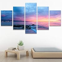 SIGNWIN 5 Panel Canvas Wall Art Landscape Ocean for Home Decorations Ready to Hang - 60