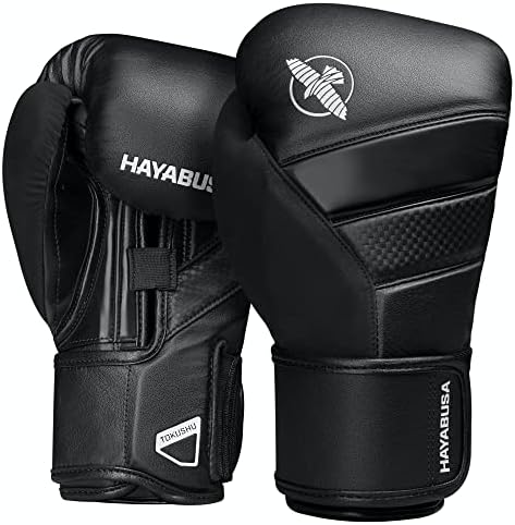Hayabusa T3 Boxing Gloves for Men and Women Wrist and Knuckle Protection, Dual-X Hook and Loop Closure, Splinted Wrist Support, 5 Layer Foam Knuckle Padding - Black, 18 oz