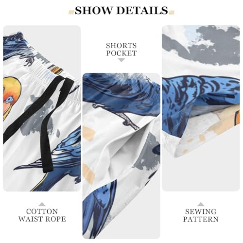 Men's Short Pajama Bottoms Parrots Flying Bird Home Casual Sleep Pants3