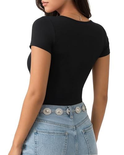 Image of MANGOPOP Women's Round Neck Short Sleeve T Shirts Basic Bodysuits