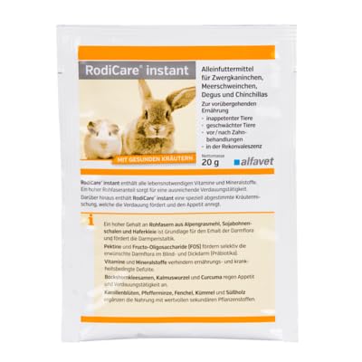 Alfavet RodiCare instant | 6er Pack | 6 x 20 g | Pulverförmiges Alleinfuttermittel für Zwergkaninchen, Meerschweinchen, Degus und Chinchillas | Spezielle Kräutermischung