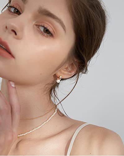 Beauty Charm White Pearl Drop Earrings Sterling Silver Small Hoop Earrings With Pearl Dangle Huggie Hoops Earrings Studs For Women Teen Girls Golden Dainty Pearl Jewelry Gift Hypoallergenic #TOP1