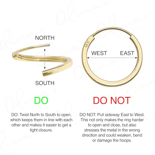 Olivia's Collection 14K White or Yellow Gold Lightweight Square Endless Hoop Earrings (10–20mm) Sizes, True 1.0mm Width, Perfect for Lobe & Upper Lobe Piercings, Unisex Design for Women, Men, and Teens4