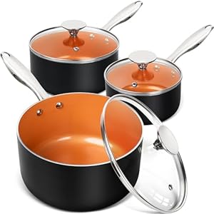 MICHELANGELO Sauce Pan Set, Ultra Nonstick Saucepan Set of 3, Ceramic Saucepans with Lids, 1 Qt & 2 Qt & 3 Qt Small Pot Set, Copper Sauce Pan with Lid