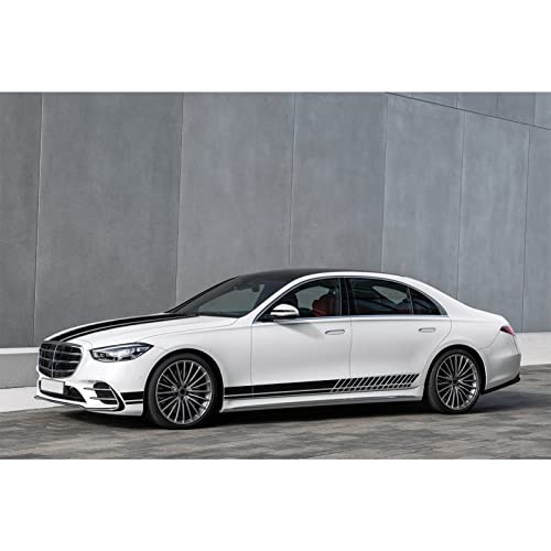 Ruiante Sports Racing Long Stripe Stickers Car Body Door Side Stripe Vinyl Decals Rearview Mirror & Car Hood Decoration For Cars Suv Vehicles Universal Racing Accessories (5Pc Black) #TOP6