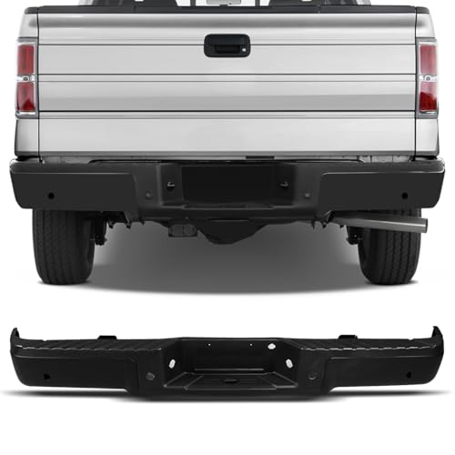 Rear Step Bumper Assembly Fits for Ford F150 2009-2014 with Parking Sensor Hole Rear Bumper Replacement FO1103167 Rear Bumper Guard Black Powder Coating