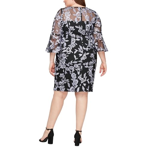 Image of Alex Evenings Womens Plus Size Short Shift Dress with Embellished Illusion Detail